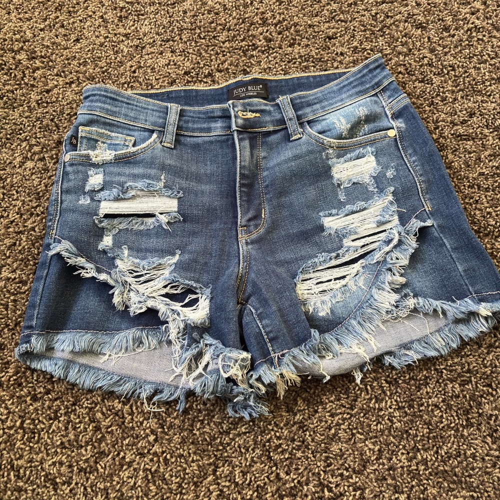 Judy Blue Medium Wash Distressed Denim Shorts